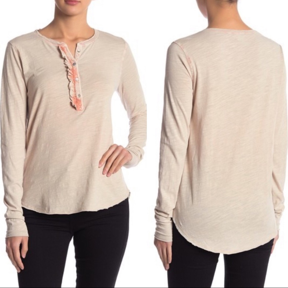 LUCKY BRAND | Washed Ruffle Henley Tee